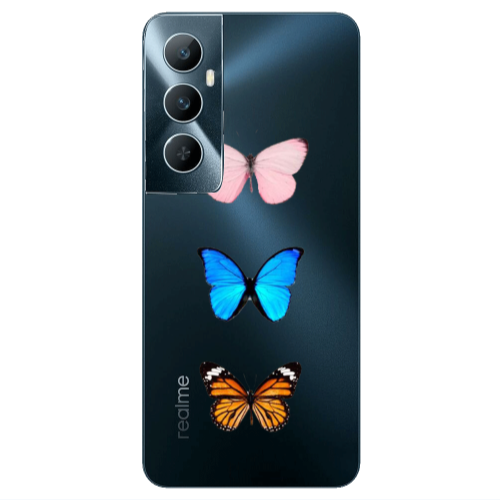 Realme C65 Triple Butterfly Transparent Silicone TPU Θήκη