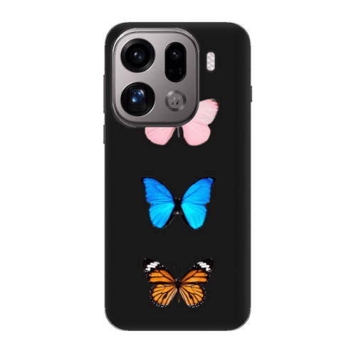 Oppo Find X9 Pro Triple Butterfly Black Colored Silicone TPU Θήκη