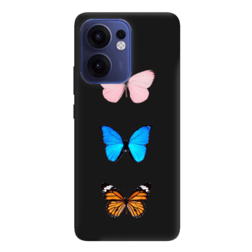 Oppo Reno 13 F Triple Butterfly Black Colored Silicone TPU Θήκη