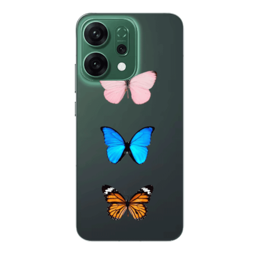 Oppo RENO 14 Triple Butterfly Transparent Silicone TPU Θήκη