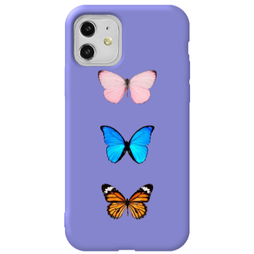 Apple iPhone 11  Triple Butterfly Purple Colored Silicone TPU Θήκη