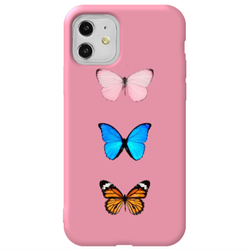 Apple iPhone 11  Triple Butterfly Pink Colored Silicone TPU Θήκη