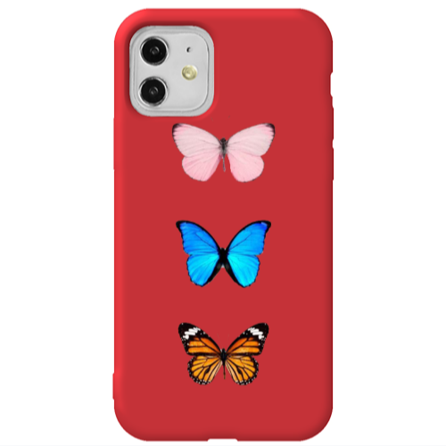 Apple iPhone 11  Triple Butterfly Red Colored Silicone TPU Θήκη