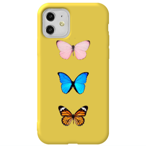 Apple iPhone 11  Triple Butterfly Yellow Colored Silicone TPU Θήκη