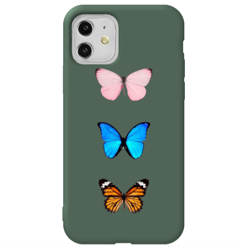 Apple iPhone 11  Triple Butterfly Dark Green Colored Silicone TPU Θήκη