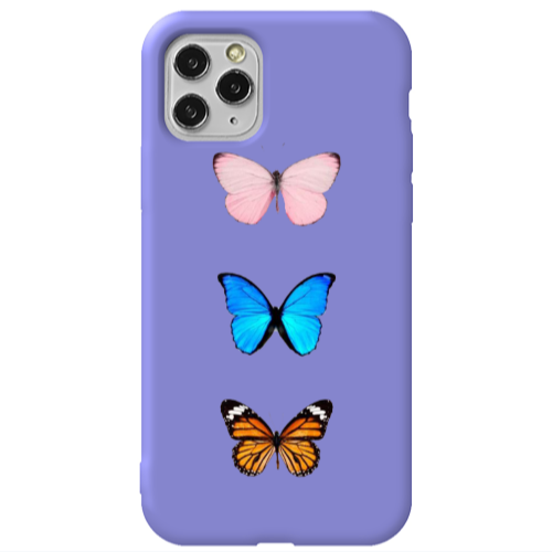 Apple iPhone 11 Pro Triple Butterfly Purple Colored Silicone TPU Θήκη