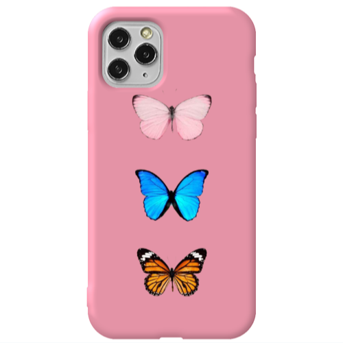 Apple iPhone 11 Pro Triple Butterfly Pink Colored Silicone TPU Θήκη