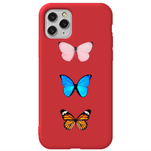 Apple iPhone 11 Pro Triple Butterfly Red Colored Silicone TPU Θήκη