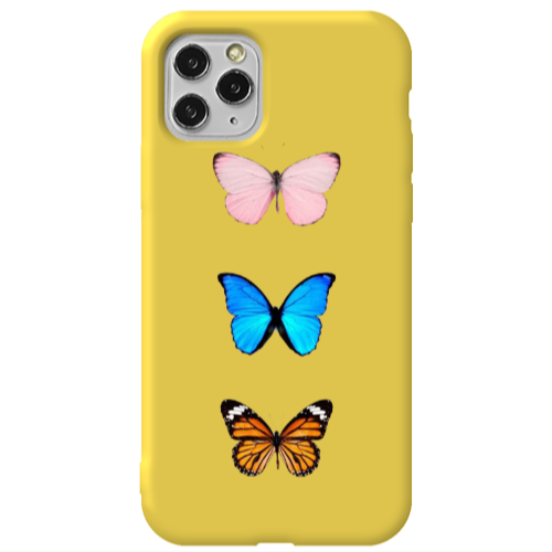 Apple iPhone 11 Pro Triple Butterfly Yellow Colored Silicone TPU Θήκη
