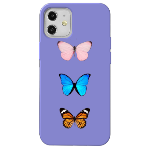 Apple iPhone 12 Triple Butterfly Purple Colored Silicone TPU Θήκη