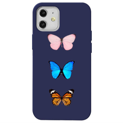Apple iPhone 12 Triple Butterfly Dark blue Colored Silicone TPU Θήκη