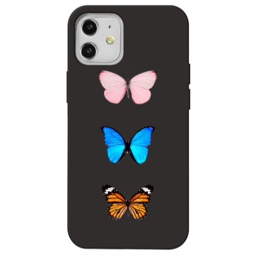 Apple iPhone 12 Triple Butterfly Black Colored Silicone TPU Θήκη