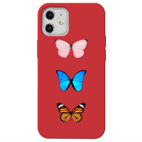 Apple iPhone 12 Triple Butterfly Red Colored Silicone TPU Θήκη