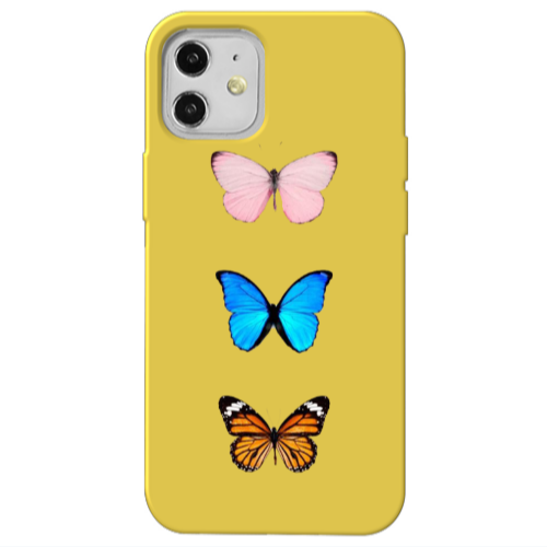 Apple iPhone 12 Triple Butterfly Yellow Colored Silicone TPU Θήκη