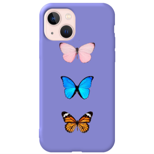 Apple iPhone 13 Triple Butterfly Purple Colored Silicone TPU Θήκη