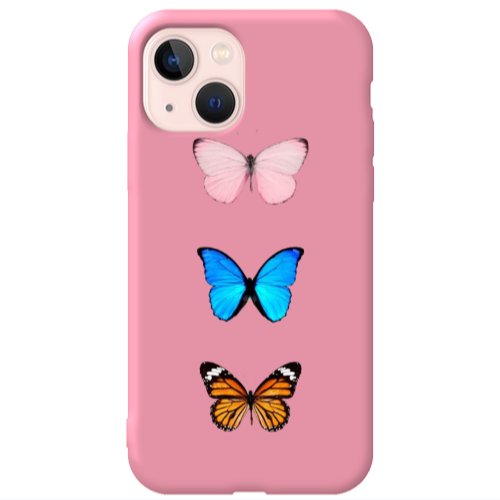 Apple iPhone 13 Triple Butterfly Pink Colored Silicone TPU Θήκη