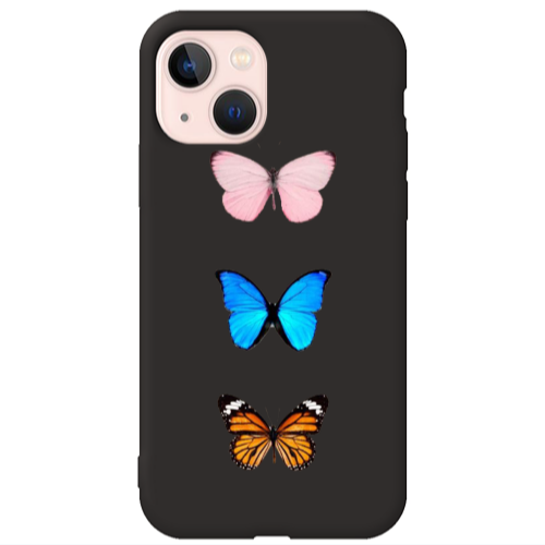 Apple iPhone 13 Triple Butterfly Black Colored Silicone TPU Θήκη