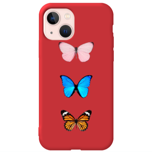 Apple iPhone 13 Triple Butterfly Red Colored Silicone TPU Θήκη
