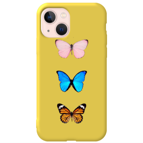 Apple iPhone 13 Triple Butterfly Yellow Colored Silicone TPU Θήκη