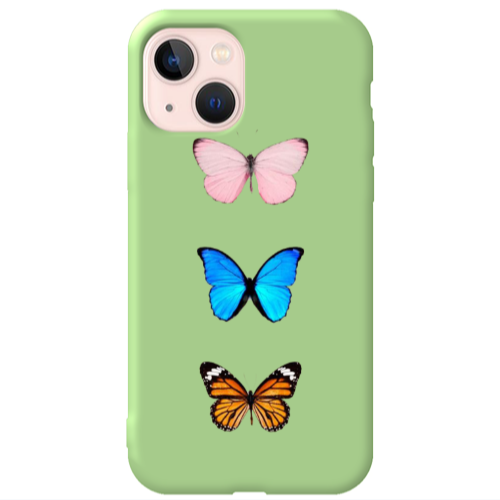 Apple iPhone 13 Triple Butterfly Light Green Colored Silicone TPU Θήκη