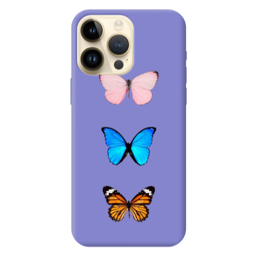 Apple iPhone 13 Pro Max Triple Butterfly Purple Colored Silicone TPU Θήκη
