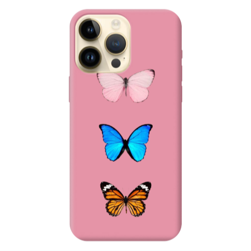 Apple iPhone 13 Pro Max Triple Butterfly Pink Colored Silicone TPU Θήκη