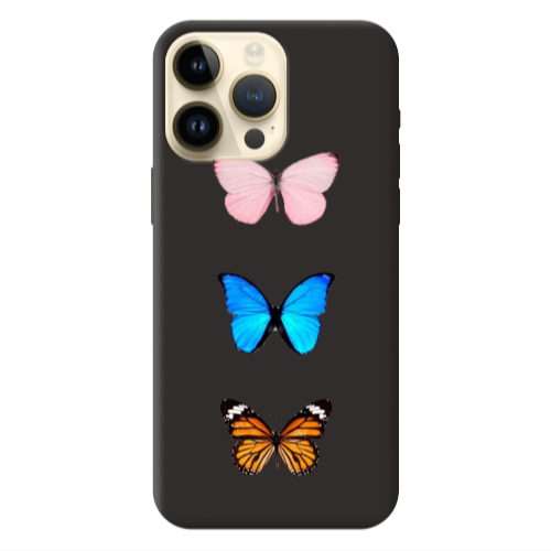 Apple iPhone 13 Pro Max Triple Butterfly Black Colored Silicone TPU Θήκη