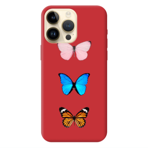 Apple iPhone 13 Pro Max Triple Butterfly Red Colored Silicone TPU Θήκη