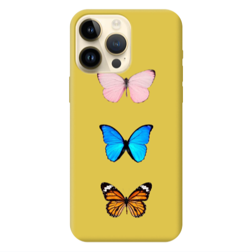 Apple iPhone 13 Pro Max Triple Butterfly Yellow Colored Silicone TPU Θήκη