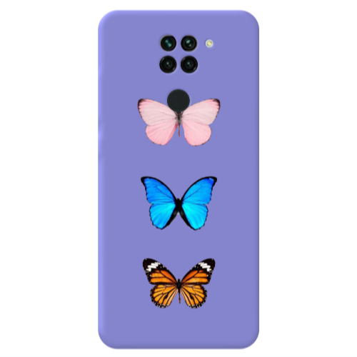 Xiaomi Redmi Note 9 Triple Butterfly Purple Colored Silicone TPU Θήκη
