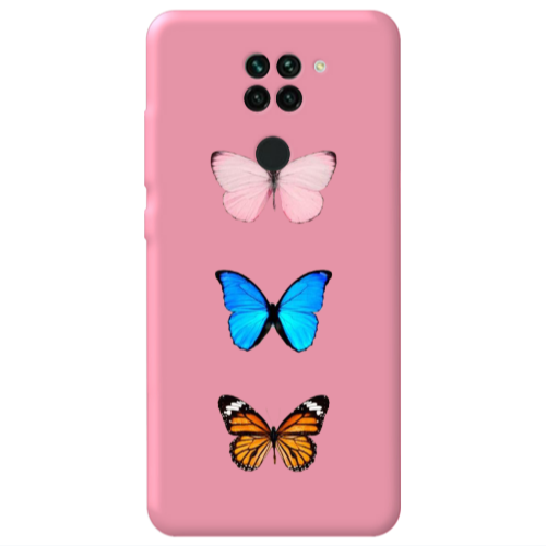 Xiaomi Redmi Note 9 Triple Butterfly Pink Colored Silicone TPU Θήκη