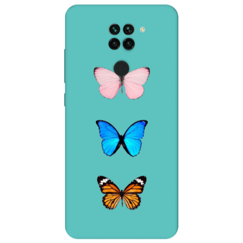 Xiaomi Redmi Note 9 Triple Butterfly Turquoise Colored Silicone TPU Θήκη