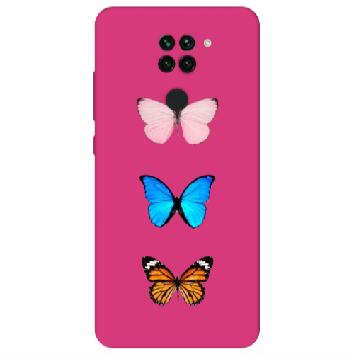 Xiaomi Redmi Note 9 Triple Butterfly Fuchsia Colored Silicone TPU Θήκη