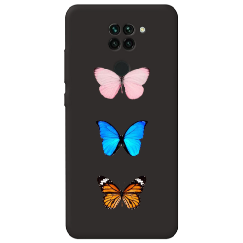 Xiaomi Redmi Note 9 Triple Butterfly Black Colored Silicone TPU Θήκη