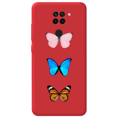 Xiaomi Redmi Note 9 Triple Butterfly Red Colored Silicone TPU Θήκη