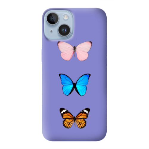 Apple iPhone 14  Triple Butterfly Purple Colored Silicone TPU Θήκη