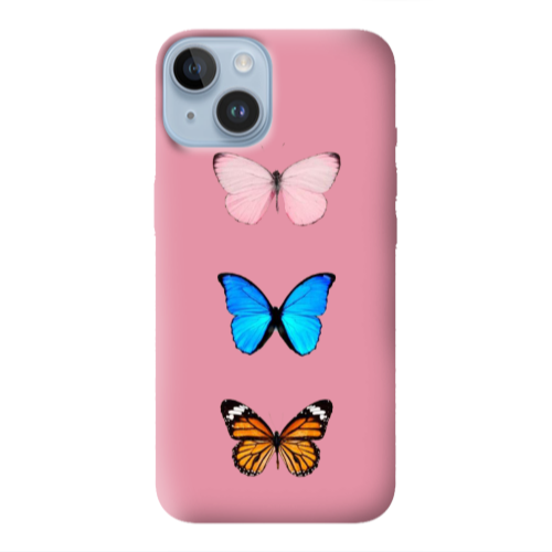 Apple iPhone 14  Triple Butterfly Pink Colored Silicone TPU Θήκη
