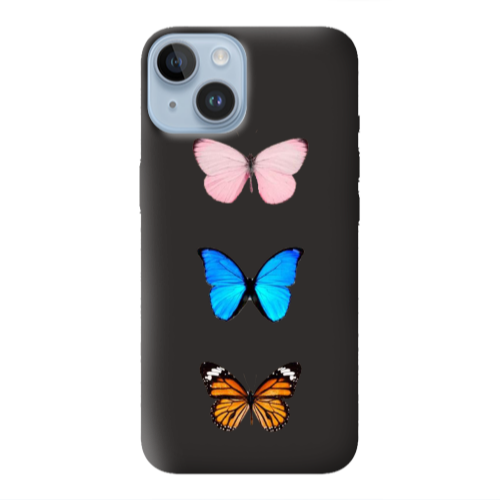 Apple iPhone 14  Triple Butterfly Black Colored Silicone TPU Θήκη