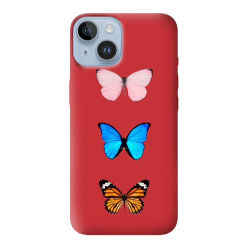Apple iPhone 14 Plus Triple Butterfly Red Colored Silicone TPU Θήκη