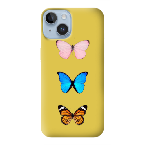 Apple iPhone 14 Plus Triple Butterfly Yellow Colored Silicone TPU Θήκη