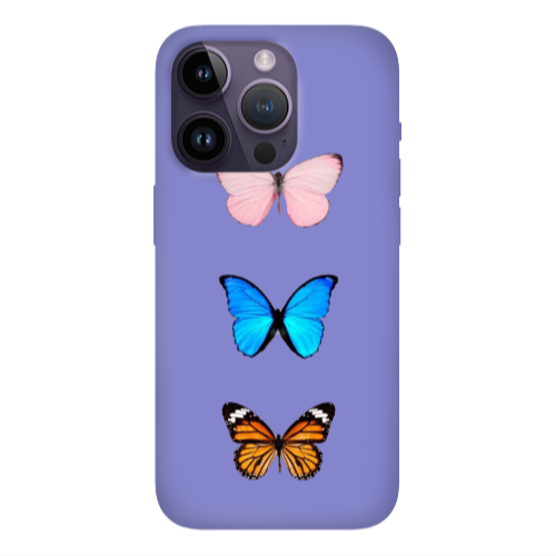 Apple iPhone 14 Pro  Triple Butterfly Purple Colored Silicone TPU Θήκη