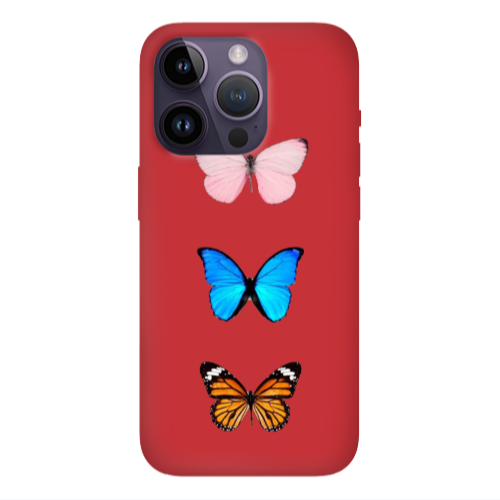 Apple iPhone 14 Pro  Triple Butterfly Red Colored Silicone TPU Θήκη