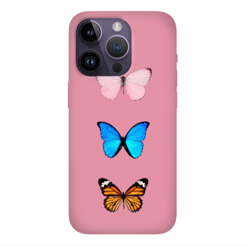 Apple iPhone 14 Pro Max Triple Butterfly Pink Colored Silicone TPU Θήκη