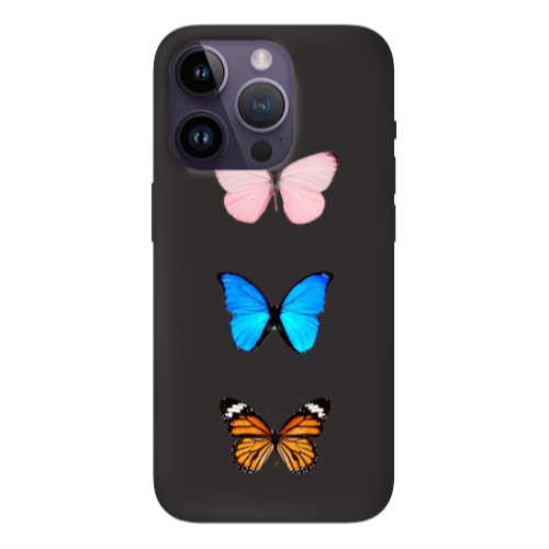Apple iPhone 14 Pro Max Triple Butterfly Black Colored Silicone TPU Θήκη
