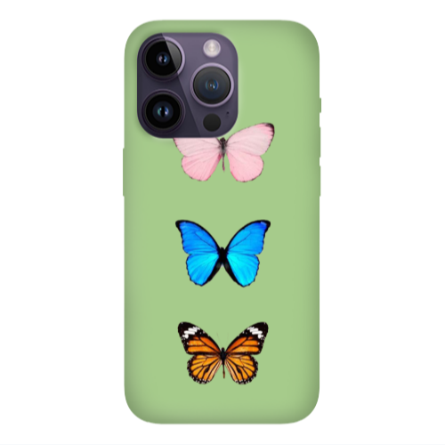 Apple iPhone 14 Pro Max Triple Butterfly Light Green Colored Silicone TPU Θήκη