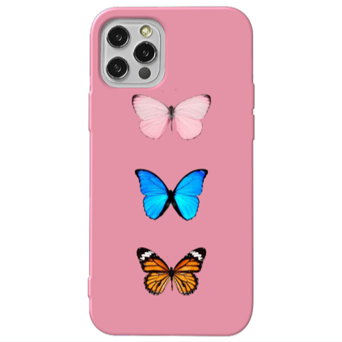 Apple iPhone 13 Pro Triple Butterfly Pink Colored Silicone TPU Θήκη