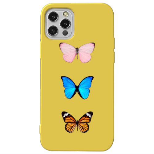 Apple iPhone 13 Pro Triple Butterfly Yellow Colored Silicone TPU Θήκη