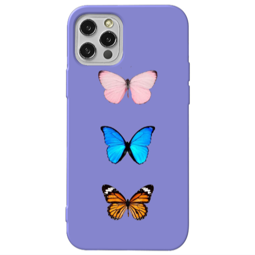 Apple iPhone 12 Pro Triple Butterfly Purple Colored Silicone TPU Θήκη