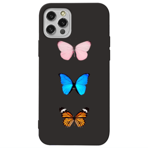 Apple iPhone 12 Pro Triple Butterfly Black Colored Silicone TPU Θήκη