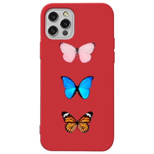 Apple iPhone 12 Pro Triple Butterfly Red Colored Silicone TPU Θήκη
